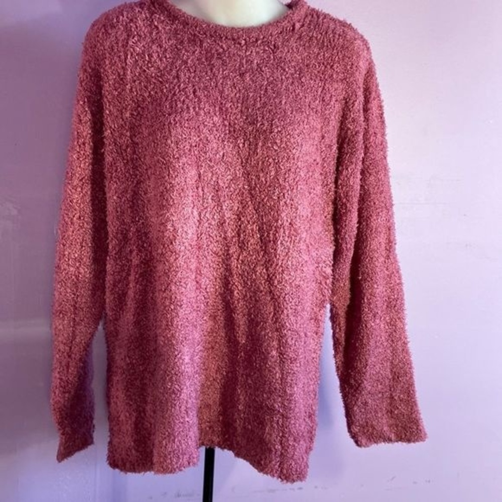 Denim & Co. Raspberry Fuzzy long Sleeve Crew Neck Sweater Size Medium
